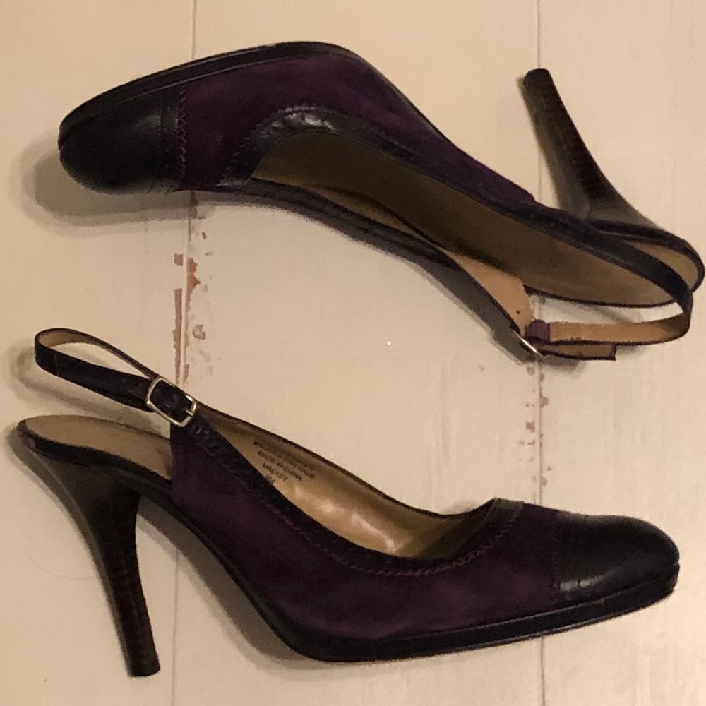 Eggplant suede sling-back heels